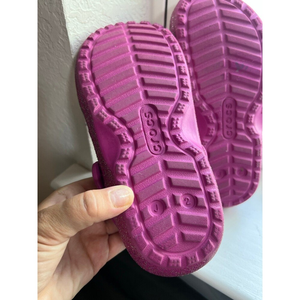 Crocs Classic Clogs Fleece Lined Pink Magenta Sparkle Juniors Size 2 (EU 30-31) - Picture 9 of 9